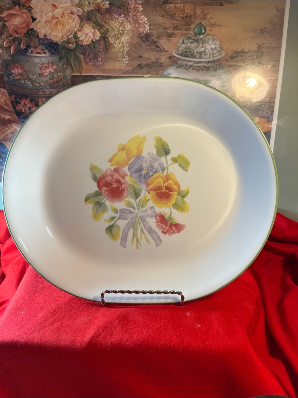 Floral Bouquet Serving Platter in White with Green Rim Corelle summer blush plat
